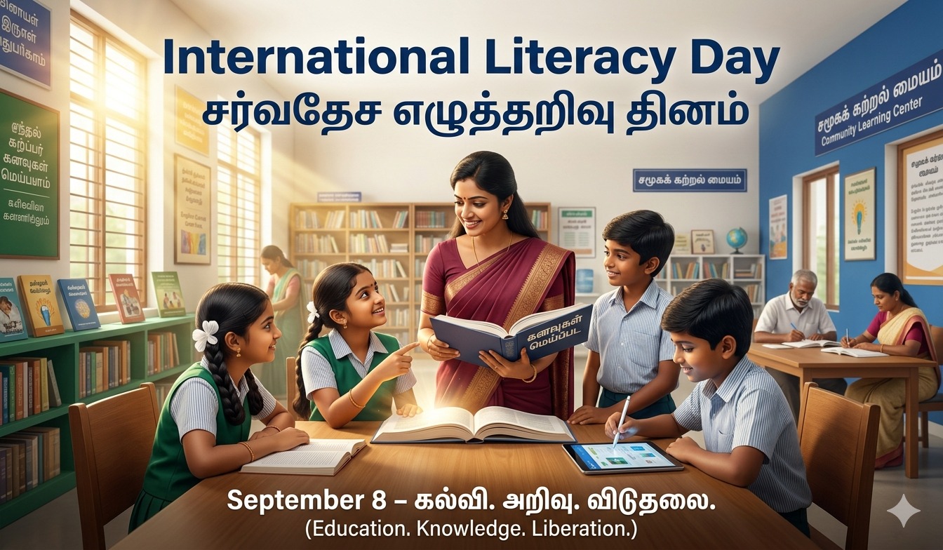 Empower Minds Through Literacy | International Literacy Day சர்வதேச எழுத்தறிவு தின சிறப்பு tnposterdownload