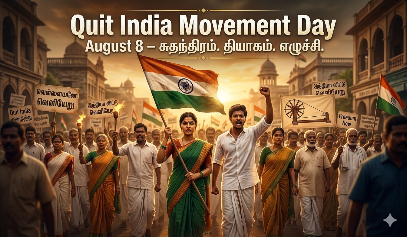 Premium poster Quit India Movement Day | இந்தியா விட்டு வெளியேறு இயக்க தினம் tnposterdownload