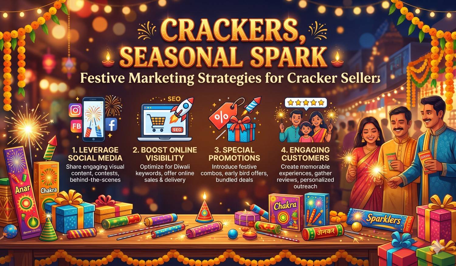 Crackers,Seasonal Spark: Festive Marketing Strategies for Cracker Sellers tamil posters
