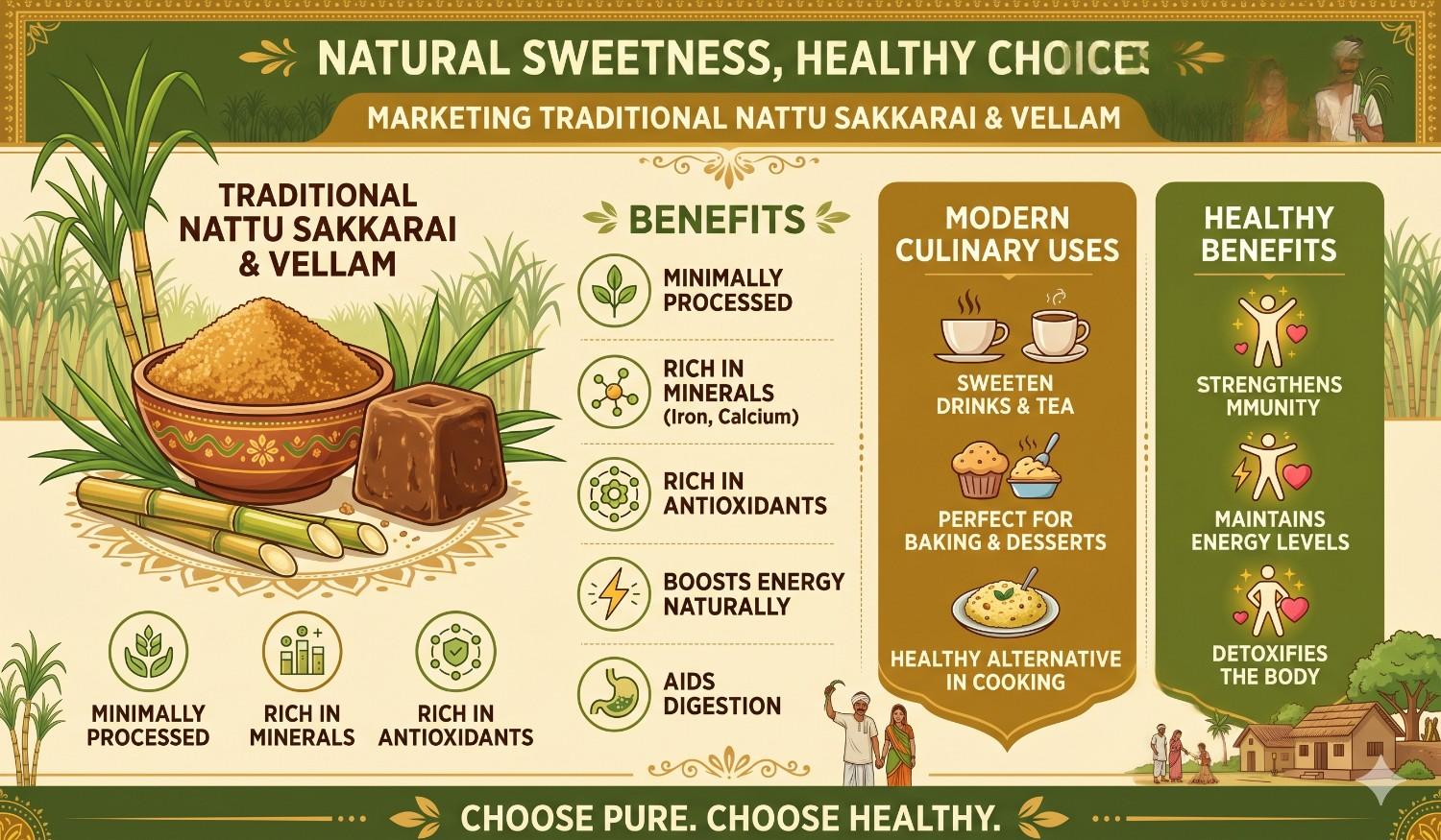 Nattu Sakkarai,Healthy Choices: Marketing Traditional Nattu Sakkarai & Vellam tamil posters