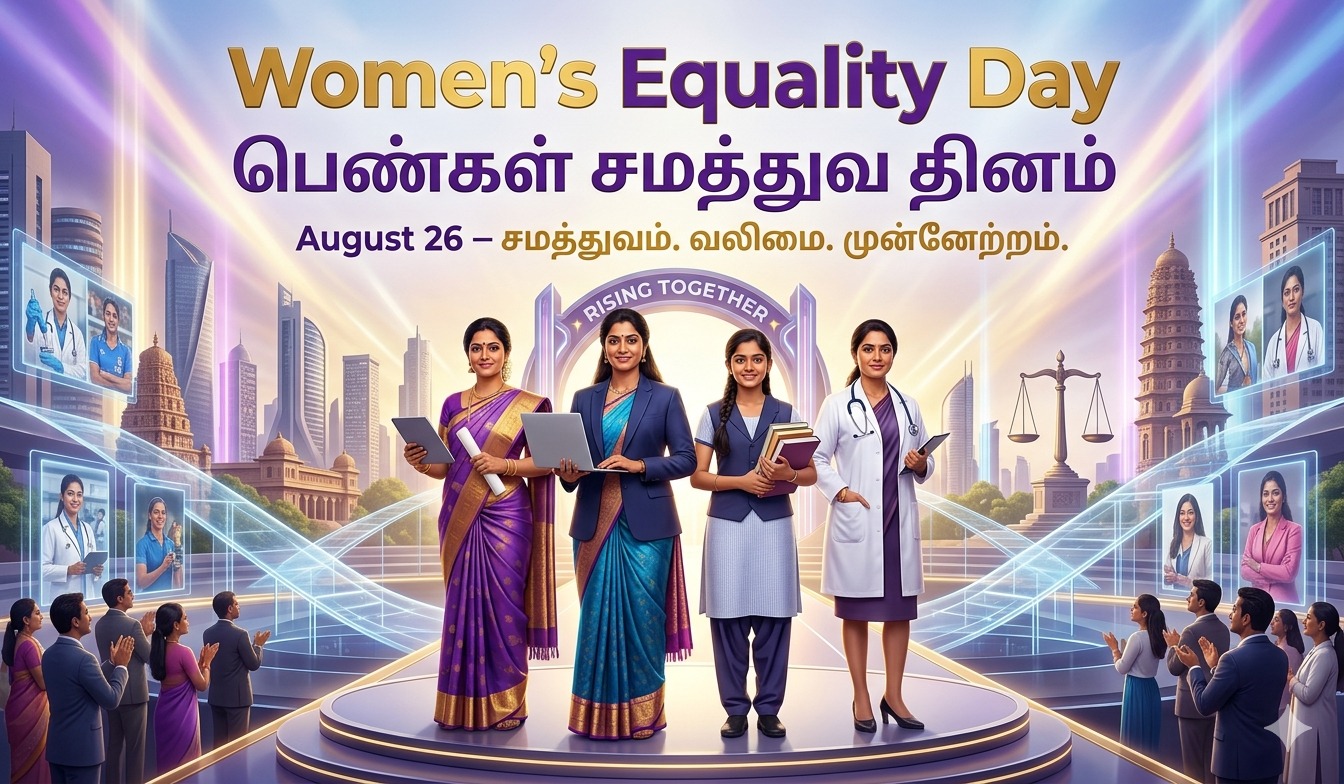 Premium poster for Women’s Equality Day | பெண் சமத்துவம் • சமூக முன்னேற்றம் tnposterdownload