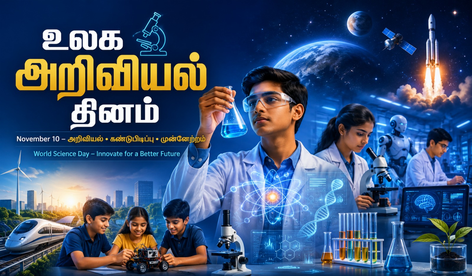 Best poster for Science Shapes the Future | World Science Day உலக அறிவியல் தின சிறப்பு tnposterdownload
